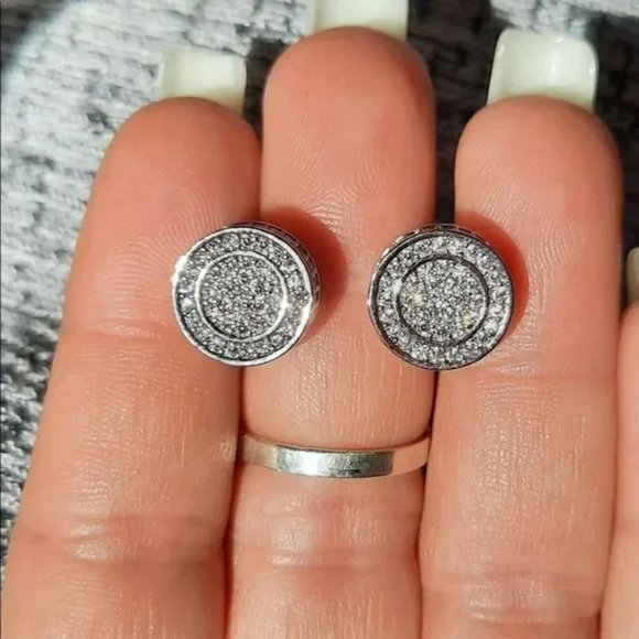 New Men’s Iced Out Sterling Silver Stud Earrings - Picture 3 of 8
